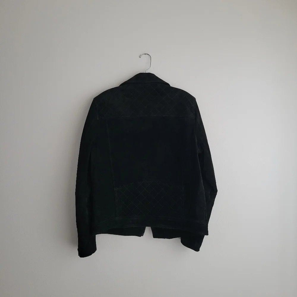 EXPRESS Genuine Black Suede Quilted Biker Bomber Moto Jacket Unisex - Picture 5 of 7